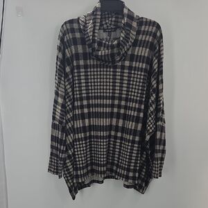 Lane Bryant Black and Cream Plaid Turtleneck Sweater